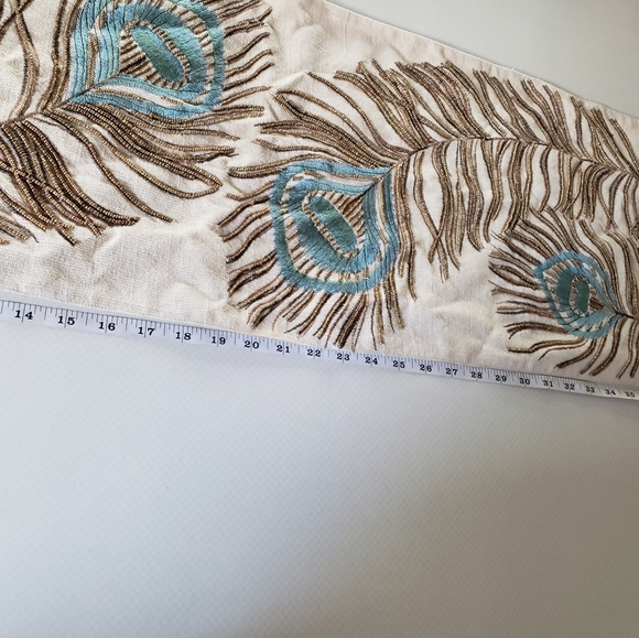 Beautiful Teal and Bronze Peacock Feather Tapestry - Picture 14 of 15